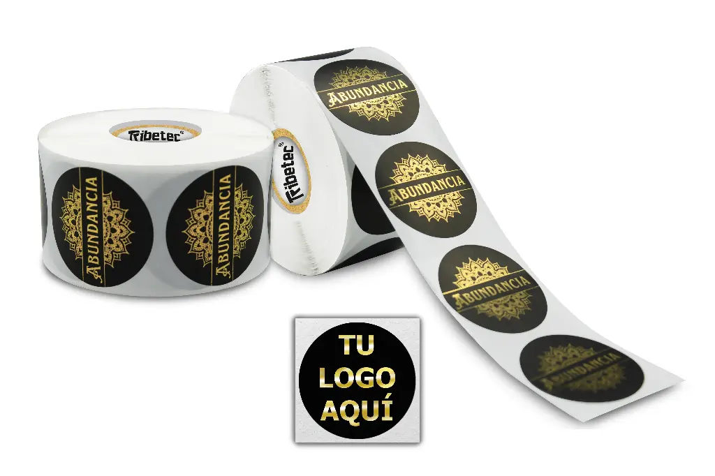 Etiquetas Circulares Negro/Mate Impresión Dorado y Plata Personalizado 4cm