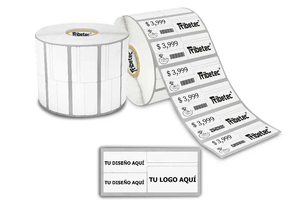 [MAQ1500-63X22BB09-JOYERIA] Etiqueta Joyería 63x22mm Plástica Rollo 1500 Personalizada Color Blanco