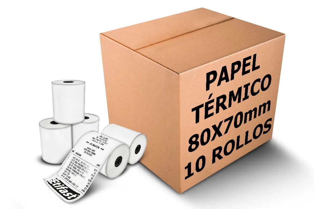 10 Rollos Papel Térmico 80x70 Impresora 80mm Negro Con Iva (blister)