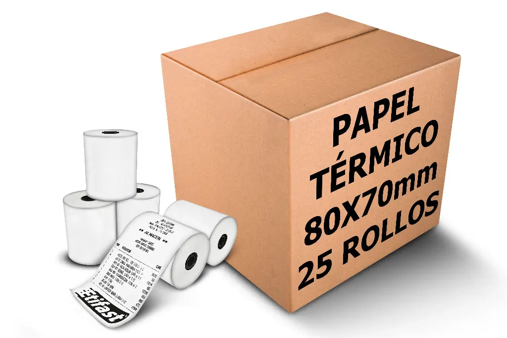 25 Rollos Papel Térmico 80x70 Impresora 80mm Negro Con Iva 
