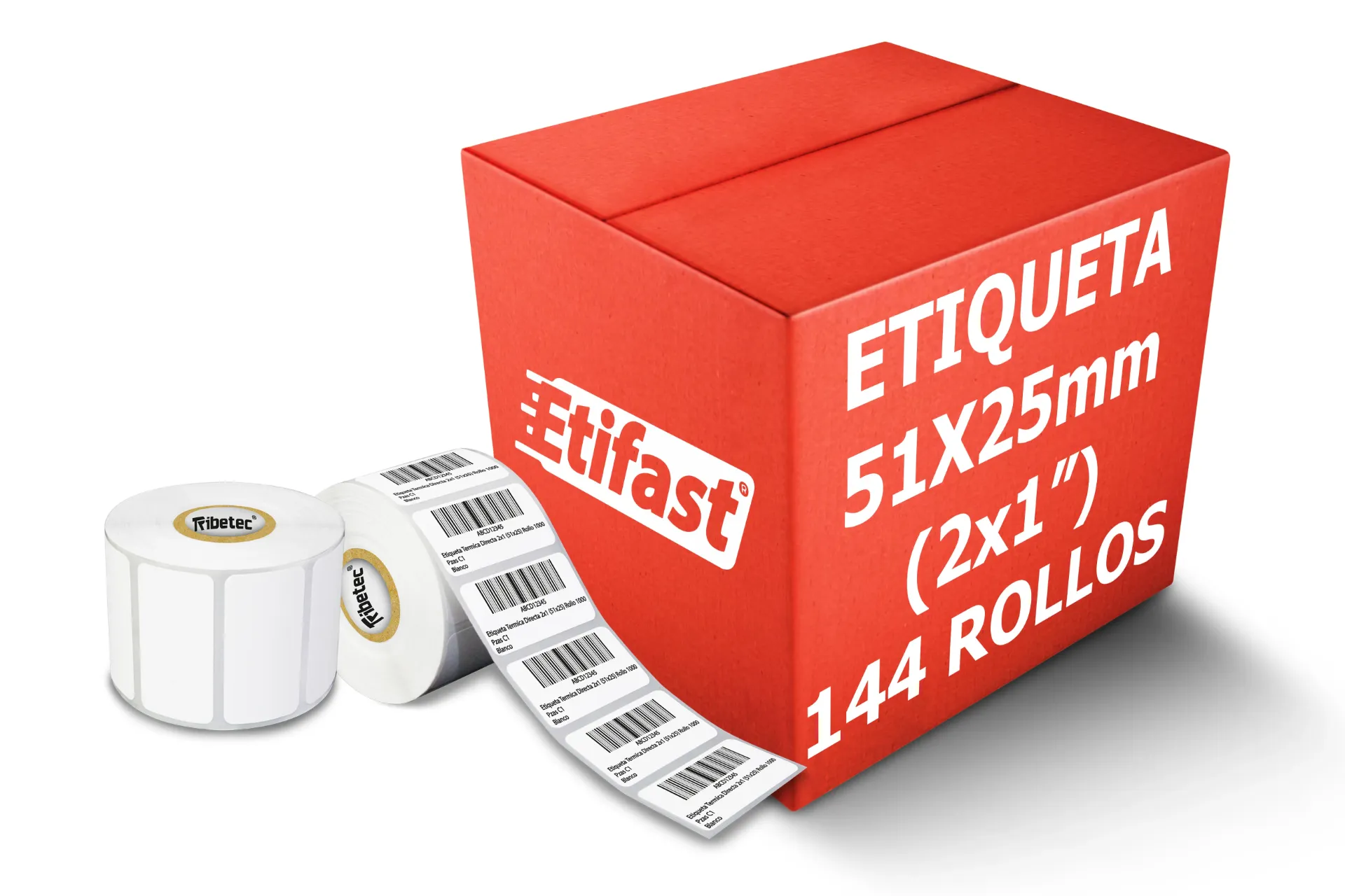 [PAQ144-2X1-TD] Paquetes de Rollos Etiqueta 2x1 (51x25 Mm) Termica Directa Rollo 1,000 Pzs (144)