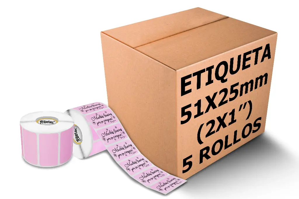 Rollos Etiqueta 2x1 (51x25 Mm) Termica Directa Rosa Rollo 1,000 Pzs