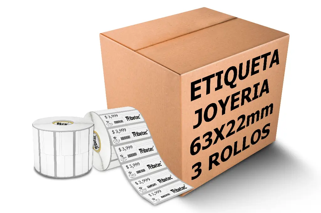 Rollos Etiqueta Termica Directa  para Joyeria 63x22 mm estilo Cola de Rata Rollo 1,500 Pzs (3)