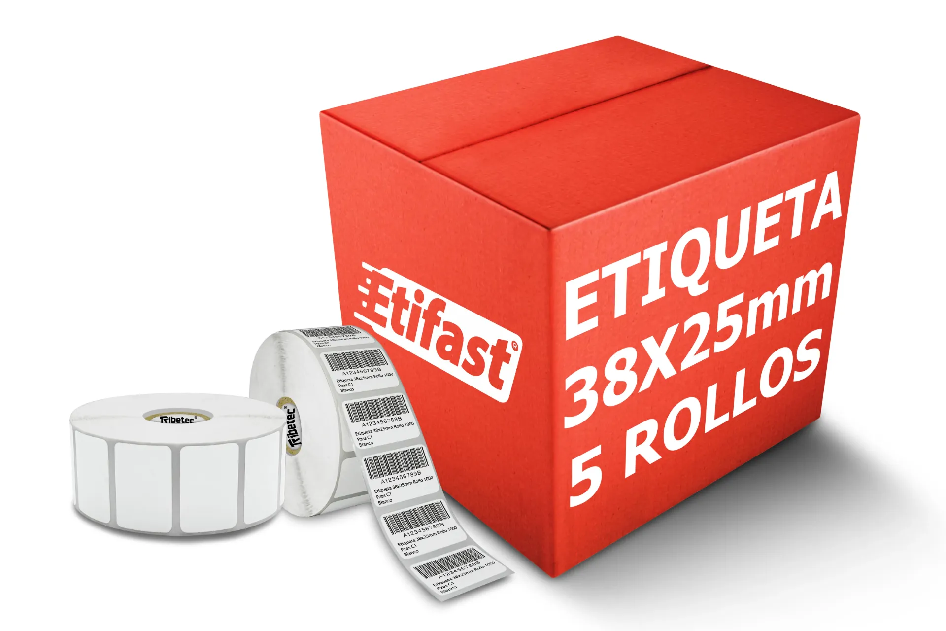 [PAQ5-38X25TD2K] Paquetes Rollosde Etiqueta Termica, Original Ribetec de 38x25 Mm Rollo 2000 Pzs. (5)