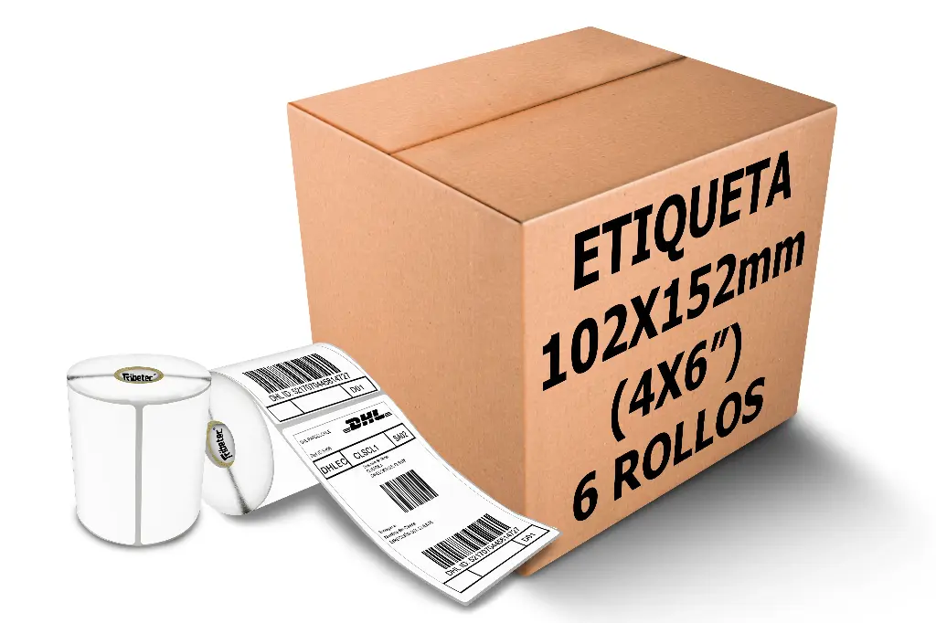 Paquete de Rollos Etiquetas Termica 4x6 Pulgadas (102x152 mm), Rollo 300 Pzs