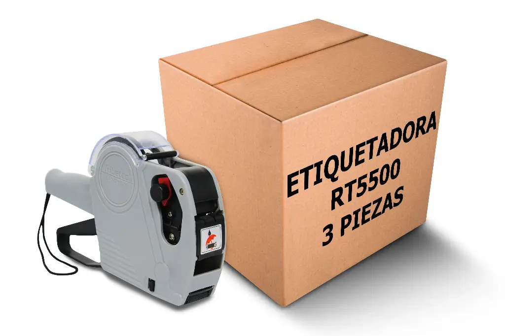 Paquete  3 Etiquetadoras Ribetec RT-5500EOS, Ideal para Marcar Precios, Fecha y Lote, Etiquetadora Manual de 8 Dígitos 1 Línea