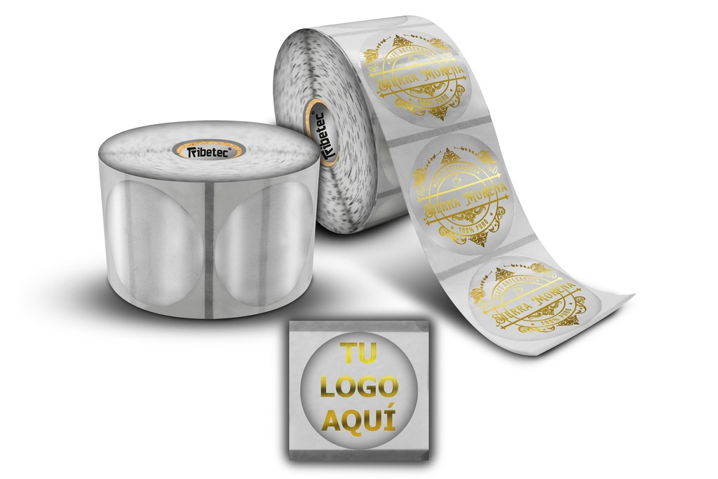 [MAQ1000-50X50BT-CIRC DORADA] 1,000 Etiquetas Personalizadas Transparentes 5 Cm Circular (Dorado)