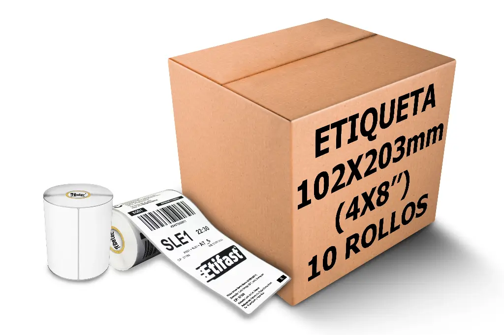 [PAQ10-4X8-TDROLLO200pz] Paquetes de Rollos Etiqueta 4x8 (102x203 mm) Termica Directa, Rollo 200 Pz (10)