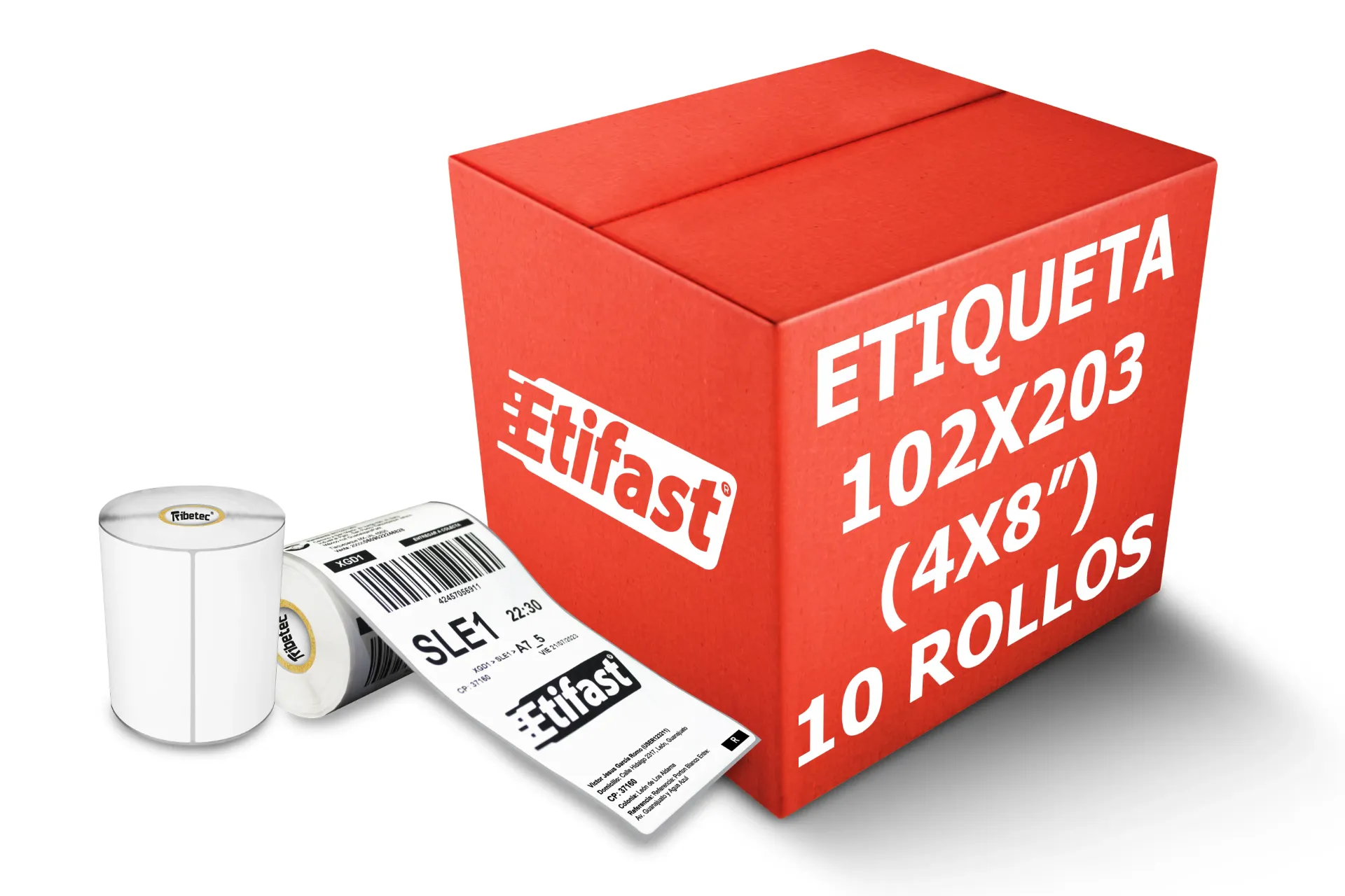 [PAQ10-4X8-TDROLLO200pz] Paquetes de Rollos Etiqueta 4x8 (102x203 mm) Termica Directa, Rollo 200 Pz (10)