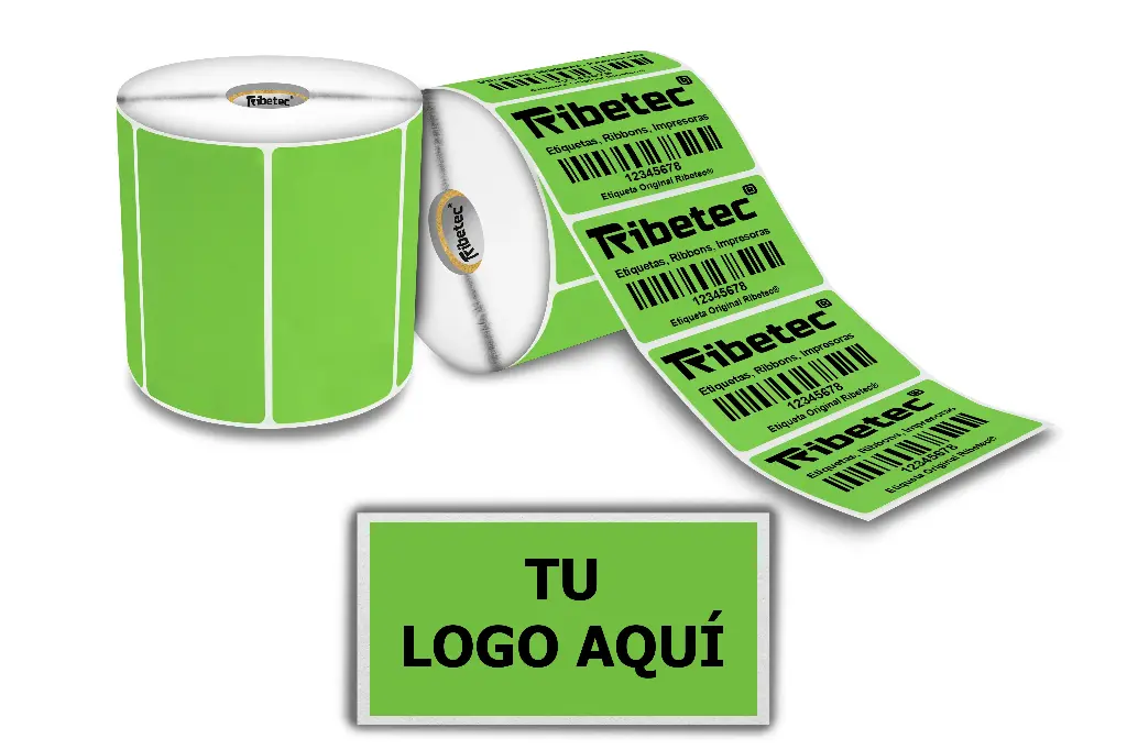 [MAQ1500-4X2TD-VERDEC1] Etiqueta Color Verde Personalizada Térmica Directa 4x2 (102x51mm) Rollo 1,500 Pzas C1