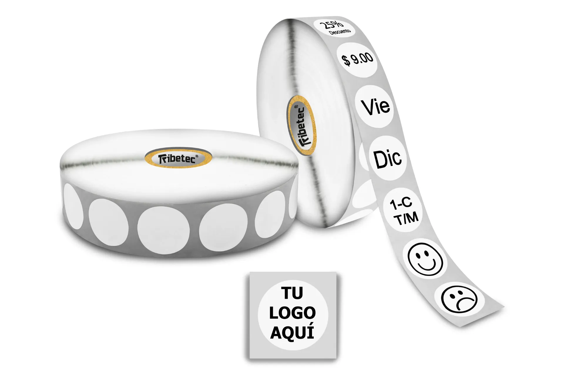 [MAQ1000-20X20-BLANCO] Etiqueta Circular 2cm 20X20mm Personalizada 1000 Pzs (Blanco)