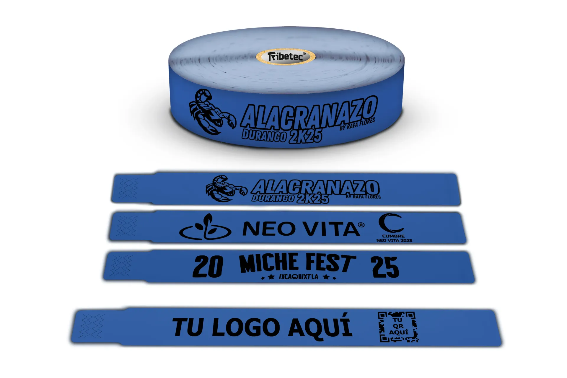 250 Brazaletes Plasticos Azules Impresos Personalizados