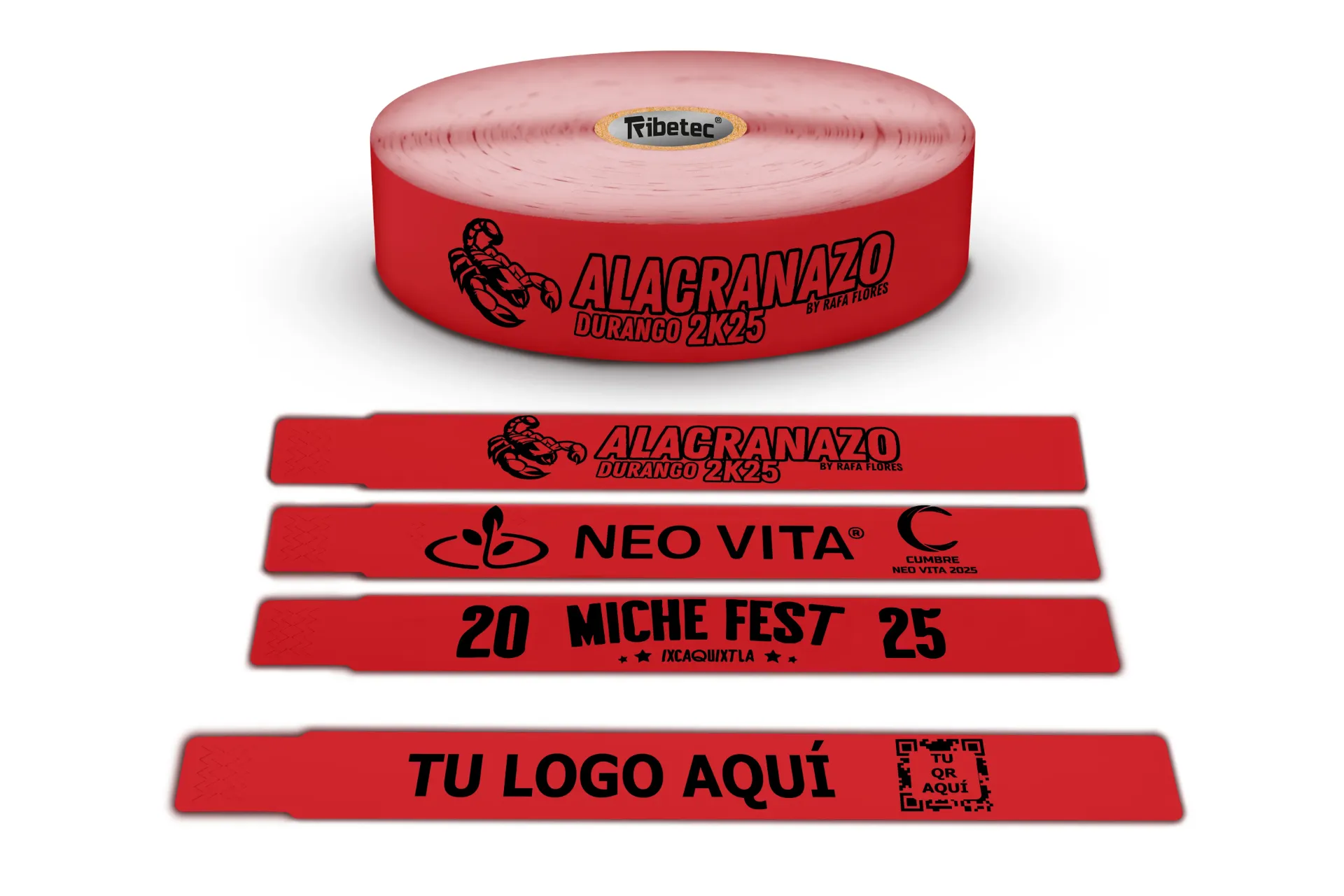 [MAQ250-25X260BB09-BRAZALETE ROJO] 250 Brazaletes Rojos Impresos Personalizados