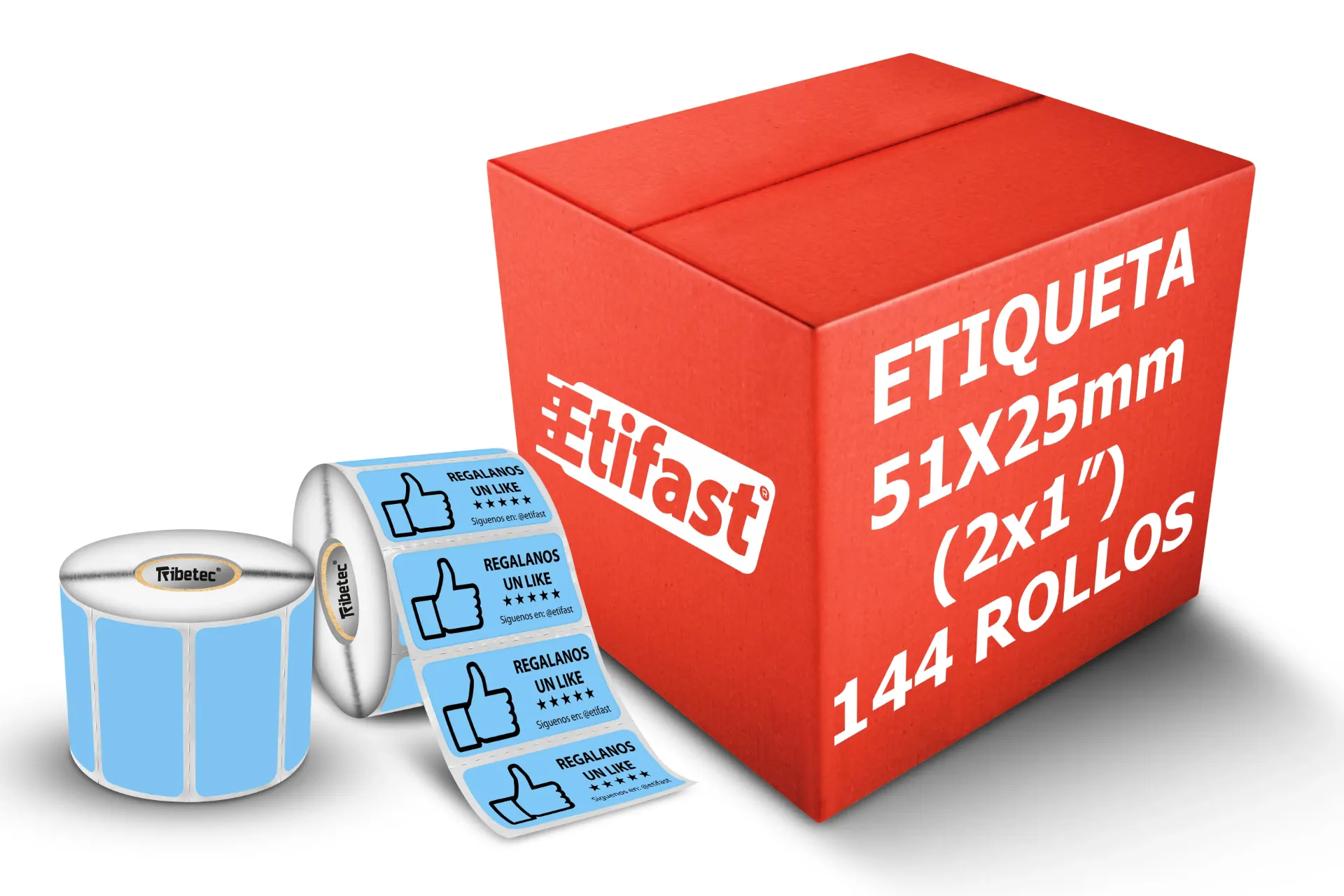 [PAQ144-51X25TD-AZUL] Paquetes De Etiquetas 2x1 (51x25 Mm) Colores Termica Directa , Rollo 1000 pzs (144, Azul)