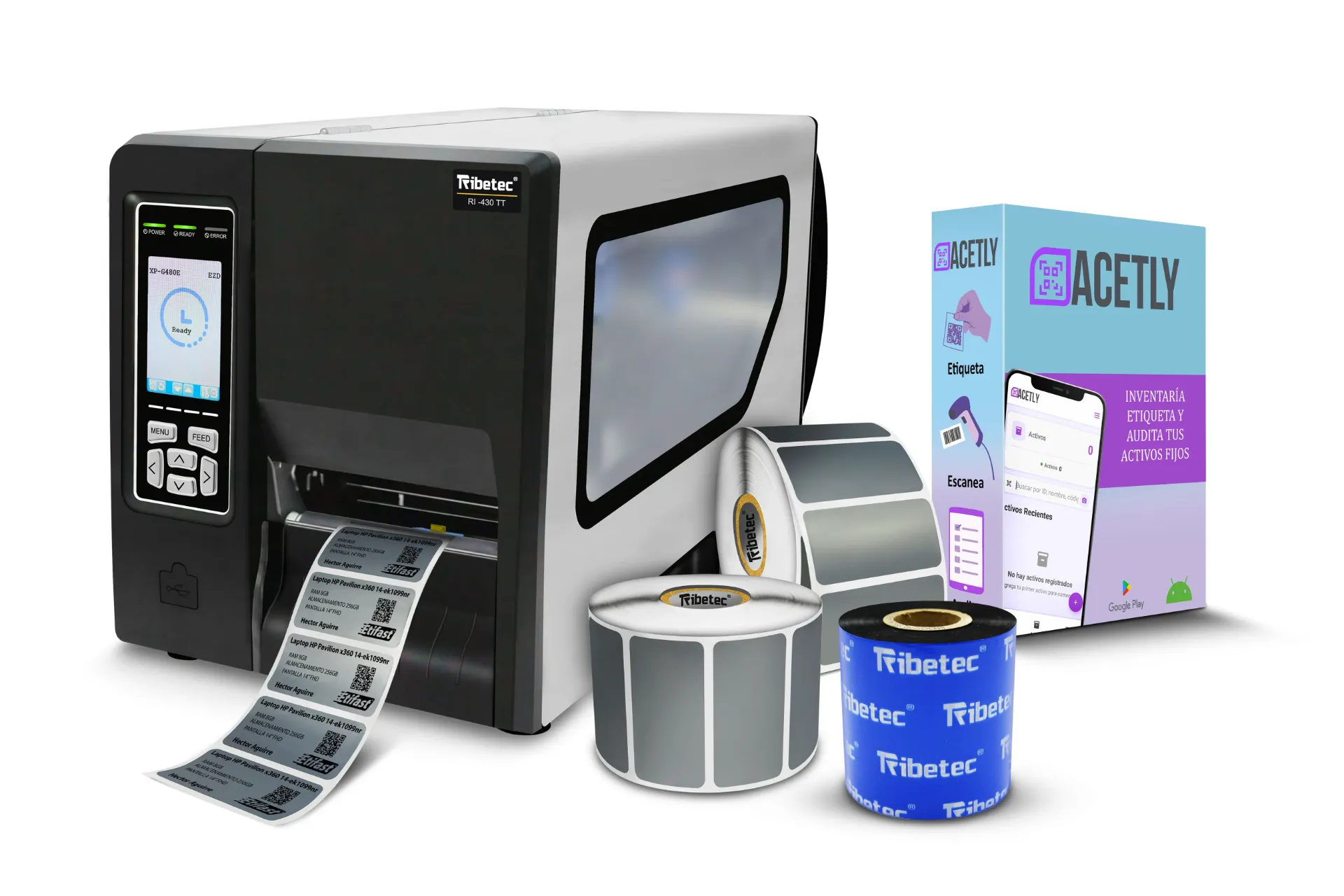 [KIT-RI430TT-2X1-ACTIVOFIJO] Kit Impresora Industrial Ribetec RI-430TT Para Activo Fijo