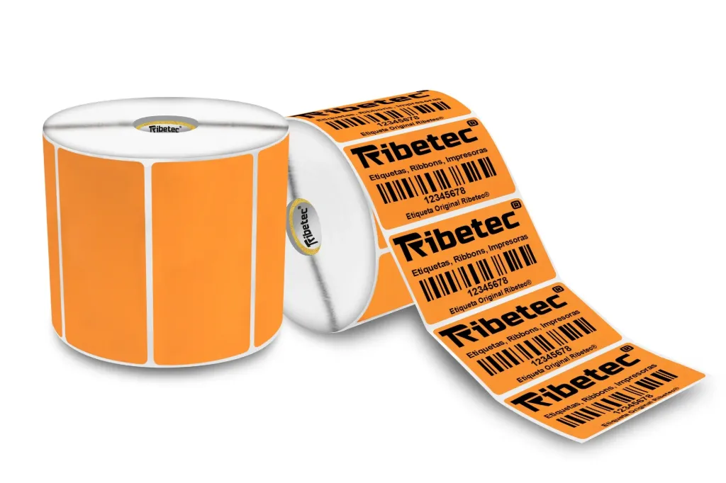 [MAQ1000-4X2-NARANJA] Etiqueta Color Naranja Personalizada Térmica Directa 4x2 (102x51mm) Rollo 1,500 Pzas C1