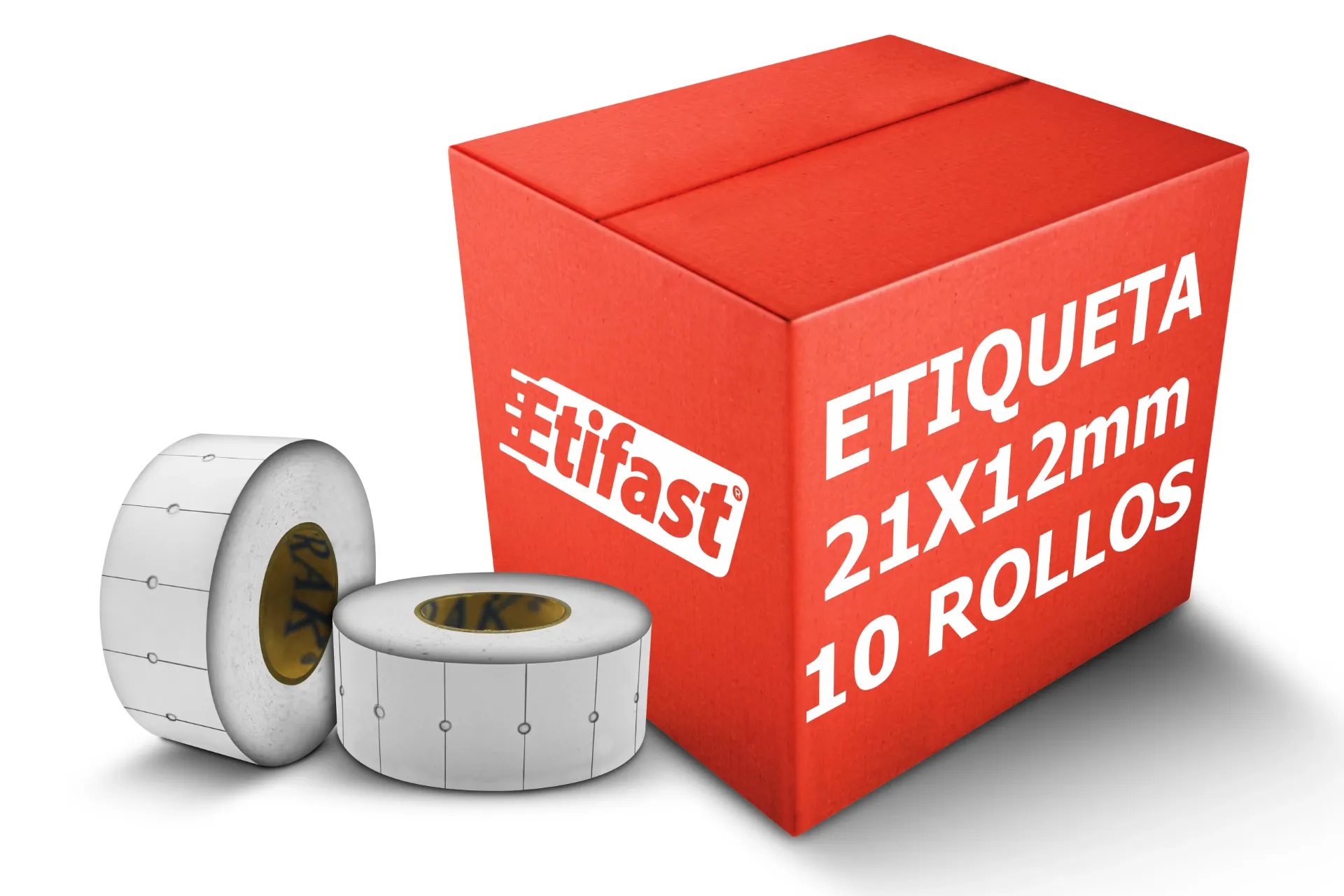 [PAQ10-21X12-8GS-BPO-BLANCA] Paquetes De Rollos 21x12 mm para etiquetadora 1 línea 8 dígitos colores (Blanco, 10)