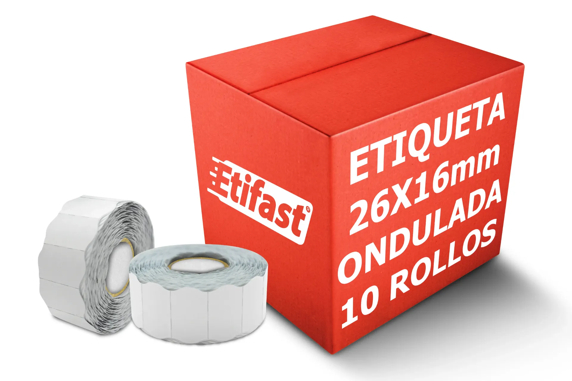 [PAQ10-26X16MM-BLANCA ONDULADA] 10 Rollos De Etiqueta Ondulada 26x16 Para Jolly 1000 C/rollo