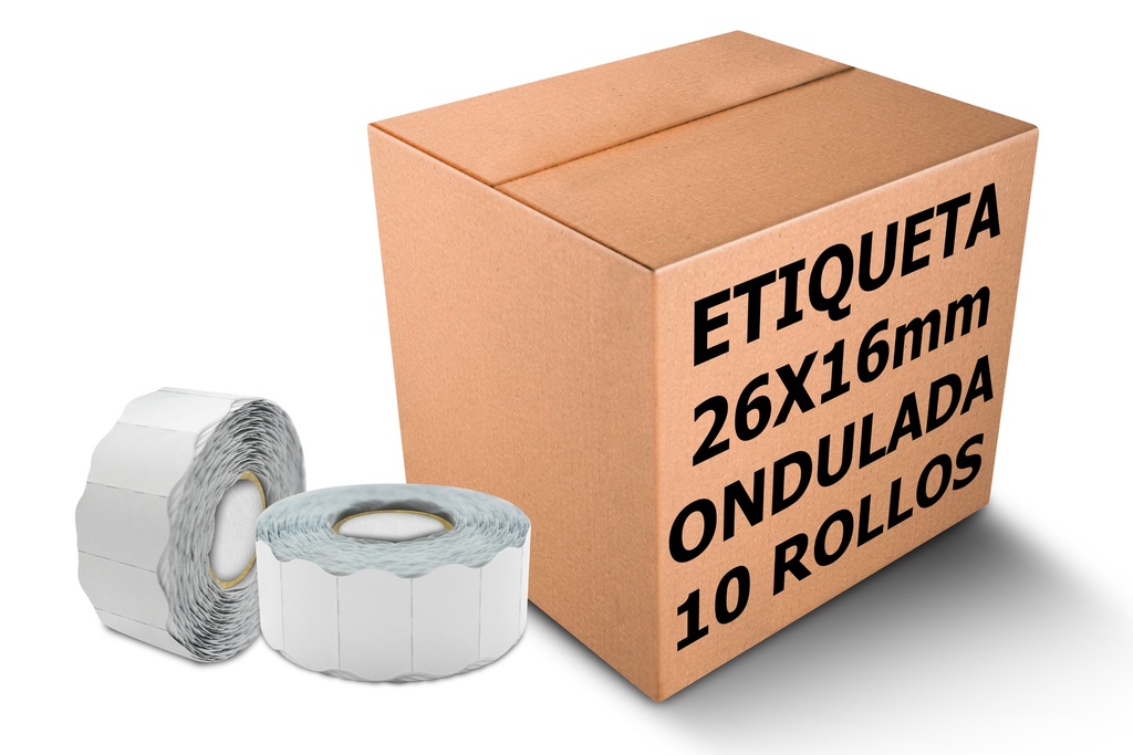 [PAQ10-26X16MM-BLANCA ONDULADA] 10 Rollos De Etiqueta Ondulada 26x16 Para Jolly 1000 C/rollo
