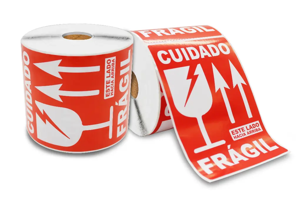 [102152S101PD00] Etiqueta Frágil Cuidado (102x152 Mm) Rollo C/ 500 Pzas C1 Rojo Frágil Cuidado