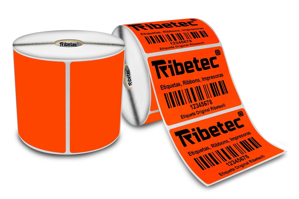 Etiqueta Térmica Directa 102×76 mm Naranja 021 – Rollo 1,000 Piezas, con Pleca