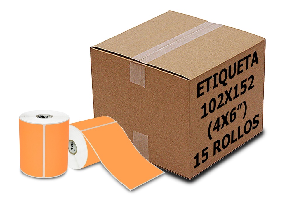 [PAQ15-102X152TDC11.5K-NARANJA] 15 Rollos Etiqueta Térmica Naranja 4x6 (102x152 Mm) 300 Pzs C/u 