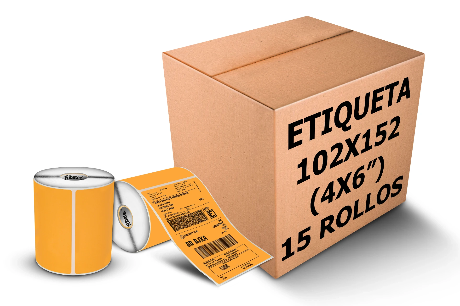 [PAQ15-102X152TDC11.5K-NARANJA] 15 Rollos Etiqueta Térmica Naranja 4x6 (102x152 Mm) 300 Pzs C/u
