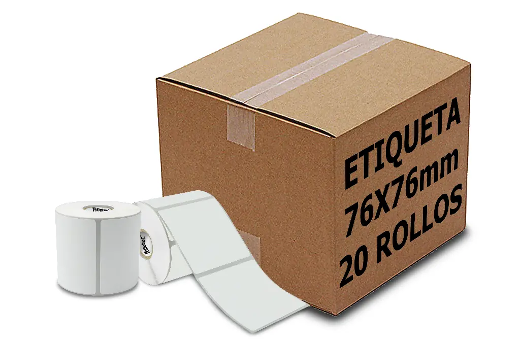 [PAQ20-76X76TDC10.5K-BLANCA] 20 Rollos Etiqueta Térmica Directa 3x3 (76x76 Mm) 500 Pzs C1