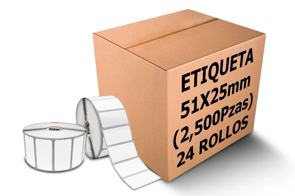 [PAQ24-51X25TTC12.5K-BLANCA] 24 Rollos Etiqueta Transferencia 2x1 (51x25 Mm) 2500 Pzs C/u
