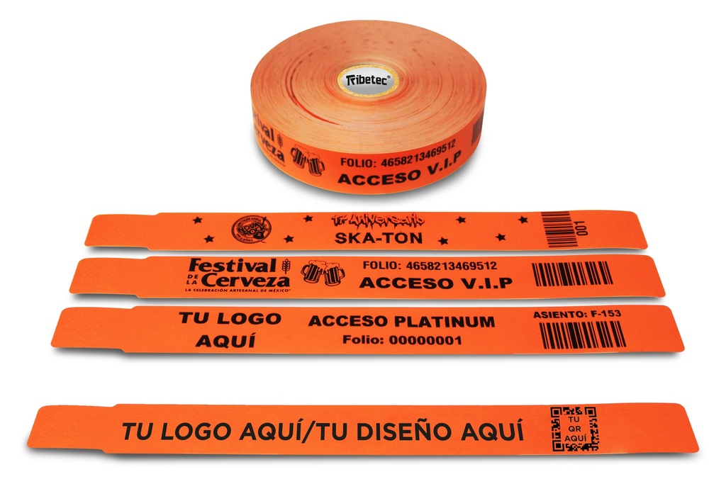 [MAQ250-25X260BB09-BRAZALETE NARANJA] 250 Brazaletes Personalizados Plastificados Naranjas 1 Tinta