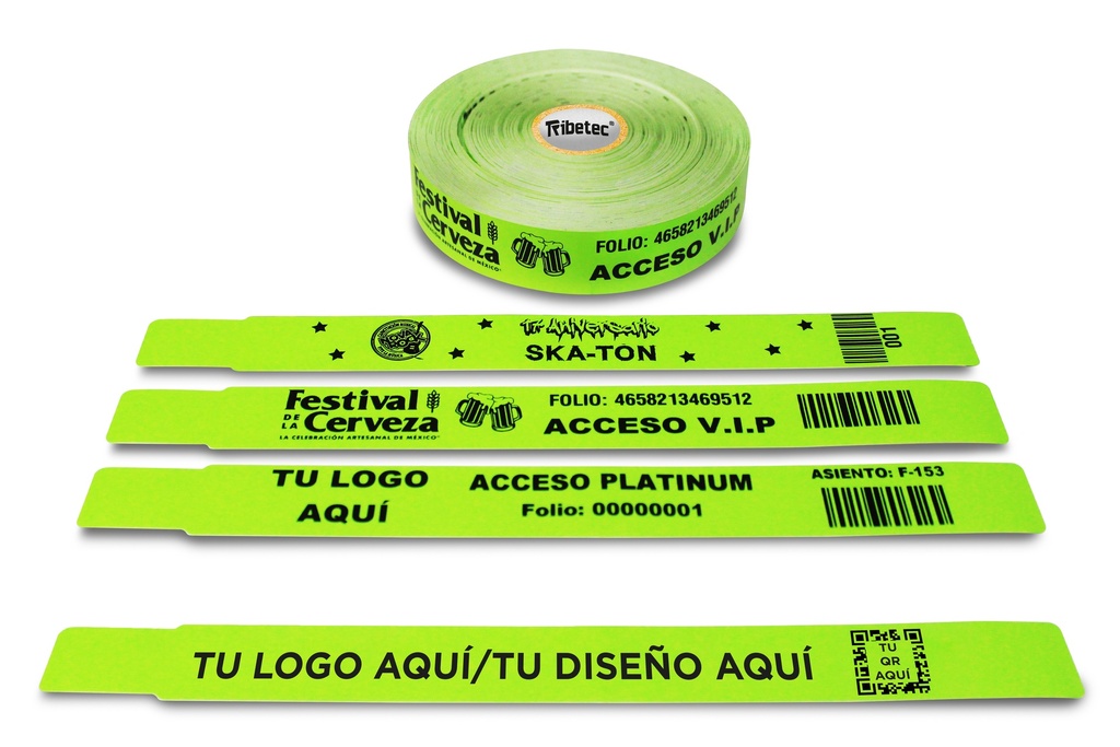 [MAQ250-25X260BB09-BRAZALETE VERDE] 250 Brazaletes Personalizados Plastificados Verdes 1 Tinta