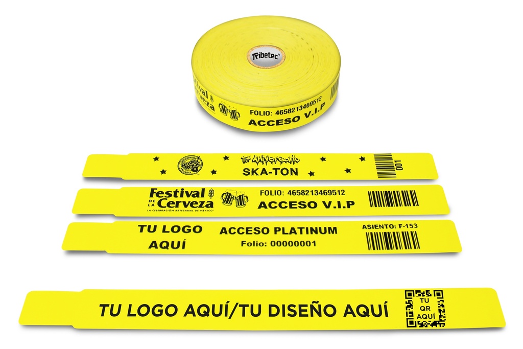 [MAQ250-25X260BB09-BRAZALETE AMARILLA] 250 Brazaletes Plasticos Amarillos Impresos Personalizados