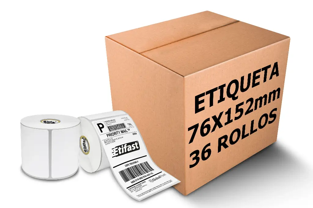 [PAQ36-76X152TDC10.3K-BLANCA] 36 Rollos Etiqueta Térmica 76x152 Mm Guias 300 Pzs C/u C1
