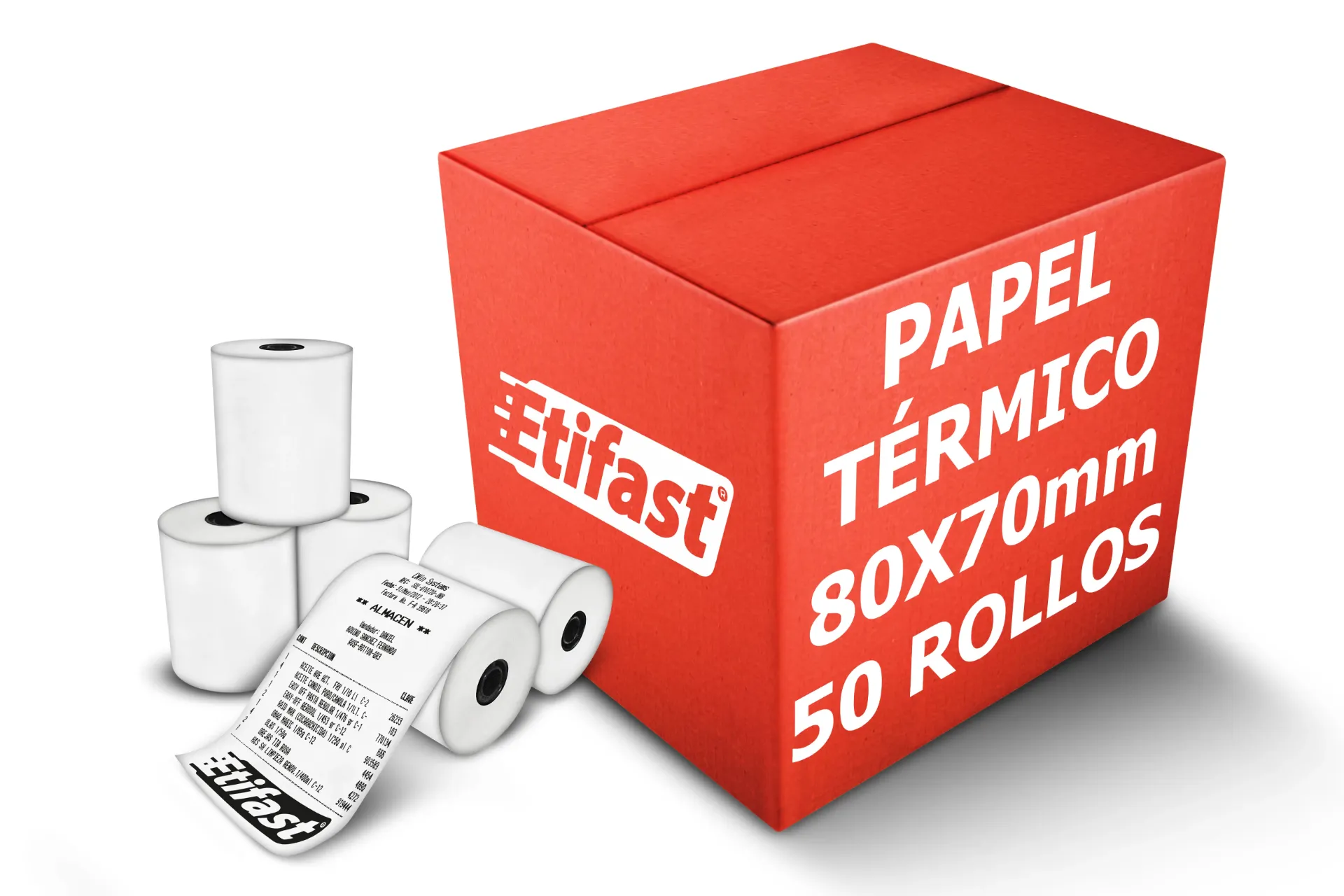 50 Rollos Papel Térmico 80x70 Impresora 80mm Negro Con Iva