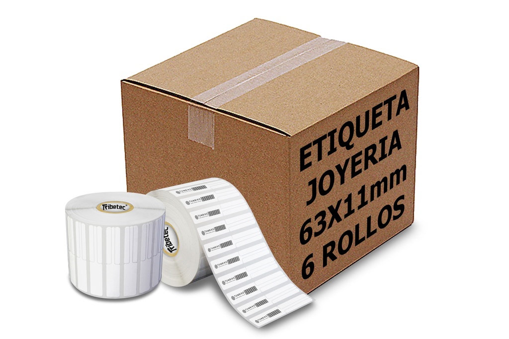 [PAQ6-63X11BB03C15K-BLANCA] 6 Rollos Etiqueta De Joyería 63x11 Mm Plástica C/u 5000 C1