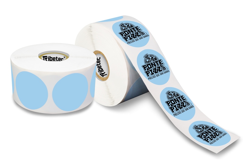 [040040TD011P0291C1O1K0] Etiqueta Circular Azul Térmica 4x4 Cm Rollo 1000 Pza