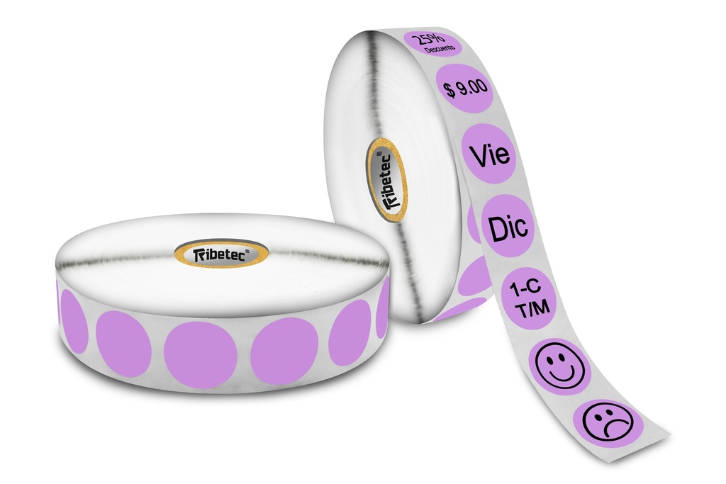Etiqueta Térmica Circular Morada 20x20 Mm Rollo 3,000 Pzs C1