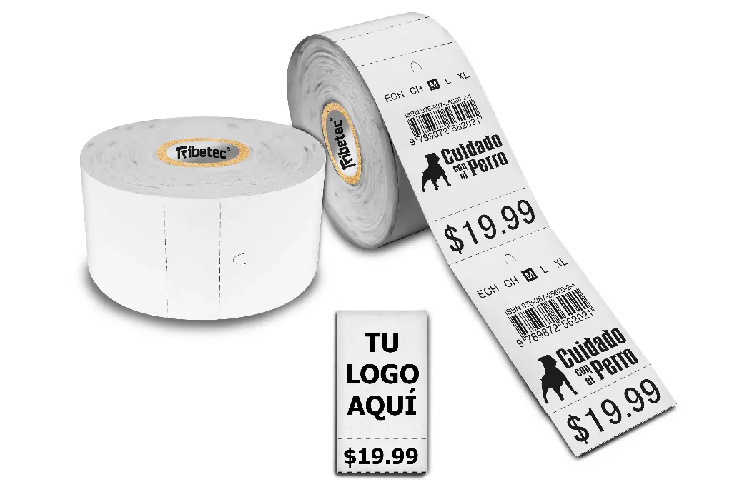 [MAQ300-40X76-CARTONCILLO] 300 Etiquetas Cartoncillo Colgante Personalizada Térmica Para Ropa 40x76 Mm