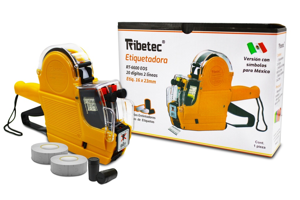 Etiquetadora RT-6600EOS Marca Precios Cad 20 Dígitos 2 Líneas Eco Color Naranja Ribetec