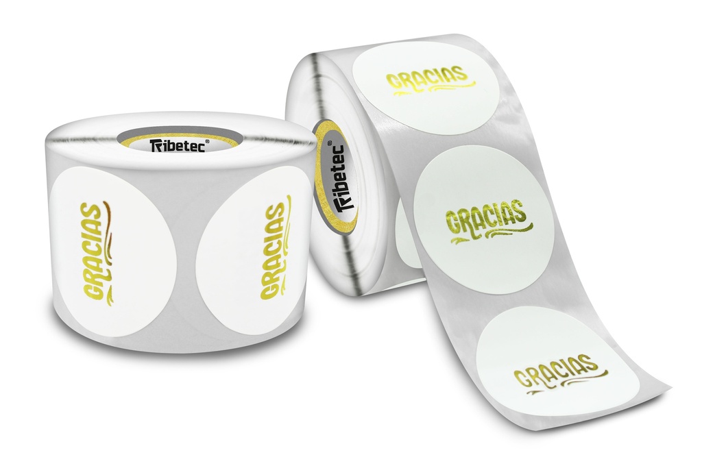Etiqueta Térmica Gracias En Dorado Circular 4cm Rollo 500 Pz
