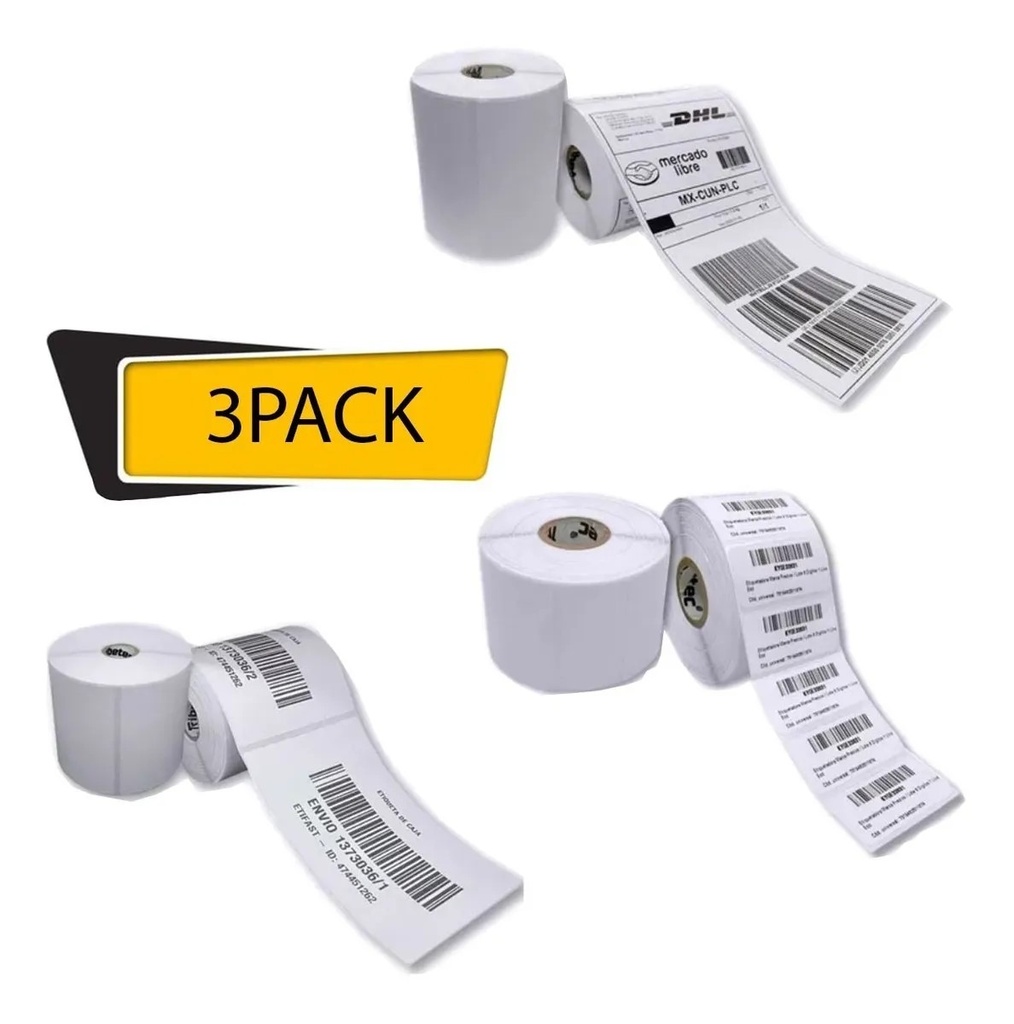 [KIT-3ROLLOS-51X25-102X203-102X152-BLANCA] Kit De Etiquetas Para Mercado Full Y Envíos