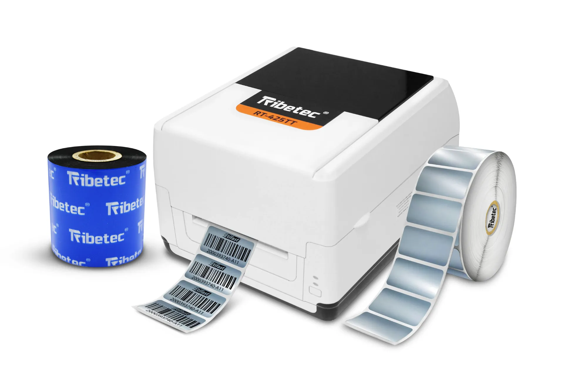 [KIT-425TT-ETIQUETA ACTIVO FIJO] Kit Impresora RT-425TT De Etiquetas Para Activo Fijo Plata + Ribbon