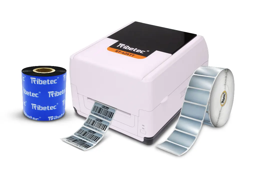[KIT-425TT-ETIQUETA ACTIVO FIJO] Kit Impresora RT-425TT De Etiquetas Para Activo Fijo Plata + Ribbon