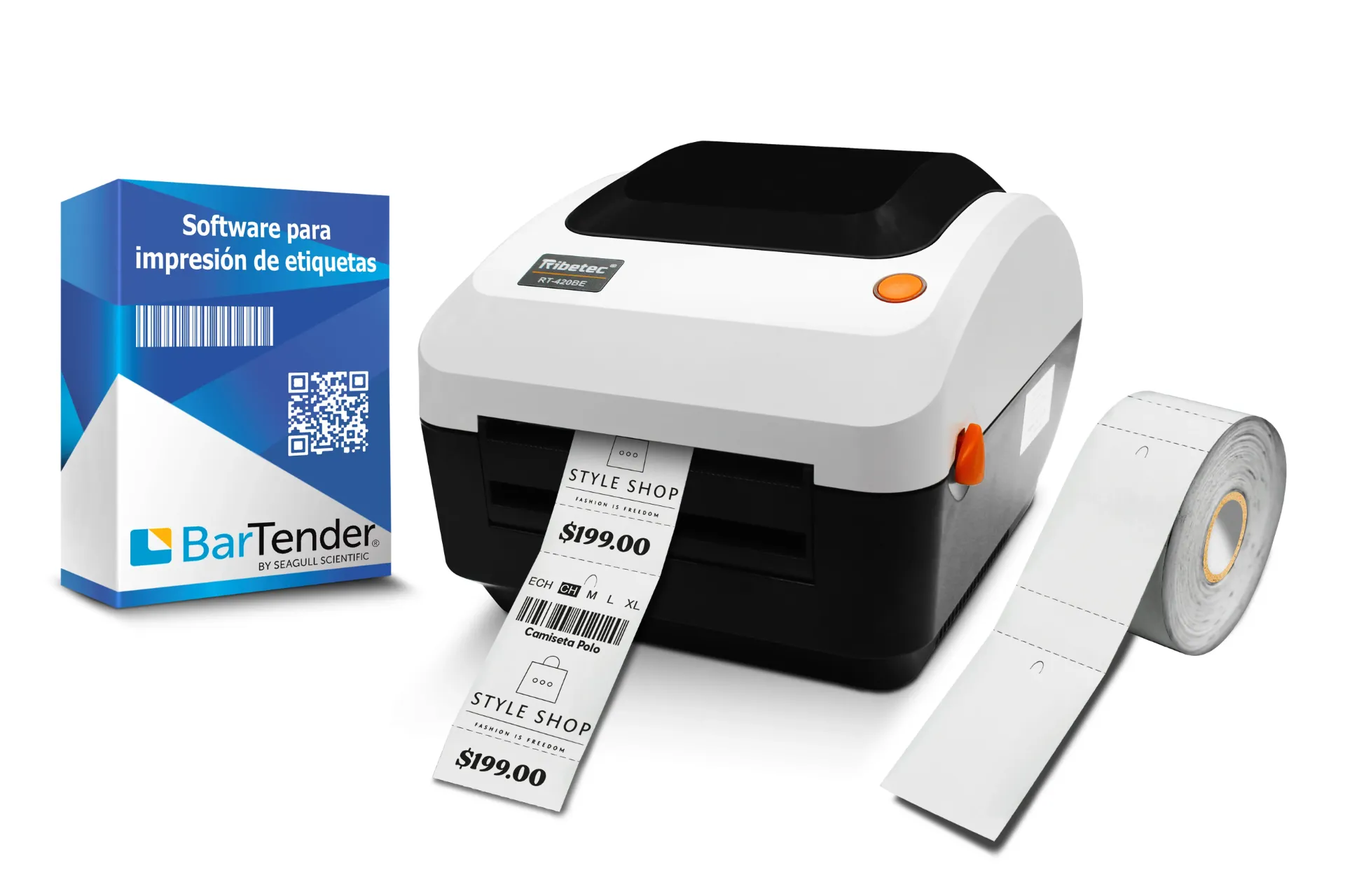 Kit Impresora Térmica RT-420BE Para Ropa Con 300 Etiquetas Cartoncillo Y Software