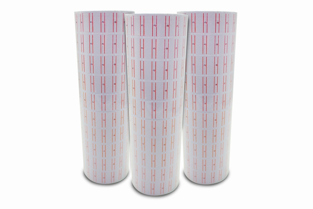 MARCA PRECIO 21*12 BD02 C1 1P BLANCA C/LINEA ROJA MUESCA R1K