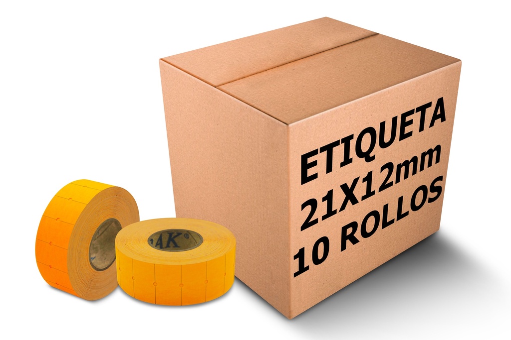 Paquete 10 Rollos Etiqueta 21x12 mm Naranja