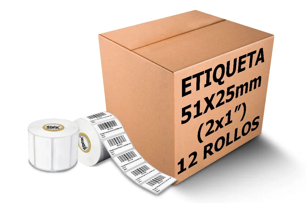 Paquete 12 Rollos Etiqueta Térmica 2x1 (51x25 Mm) Full 1000 Pzs C/u