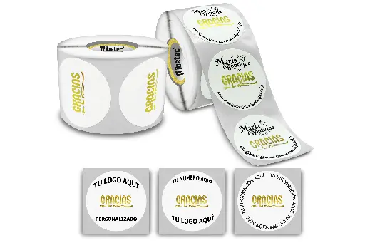 [MAQ500-40X40TD-GRS-COLDFOIL] 500 Etiquetas Circulares Gracias Personalizadas Cold Foil