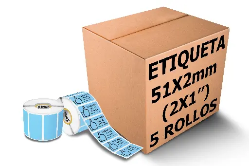 Paquetes de Rollos Etiqueta 2x1 (51x25 Mm) Térmica Directa Azul Rollo 1,000 Pzs