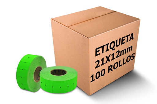 [PAQ100-21X12MM-VERDE] 100 Rollos Etiqueta Verde Fluorescente 21x12 Mm 1000 Pzs C/u